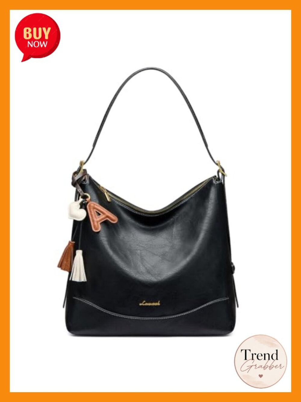 Slouchy Vegan Leather Hobo Bag Large Crossbody Shoulder Purse with Initial Charm